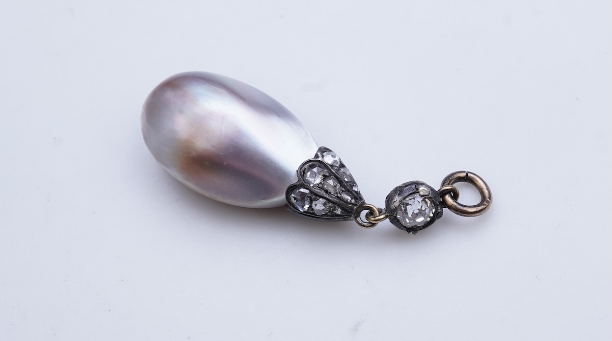 A Victorian blister pearl and diamond pendant, late 19th century